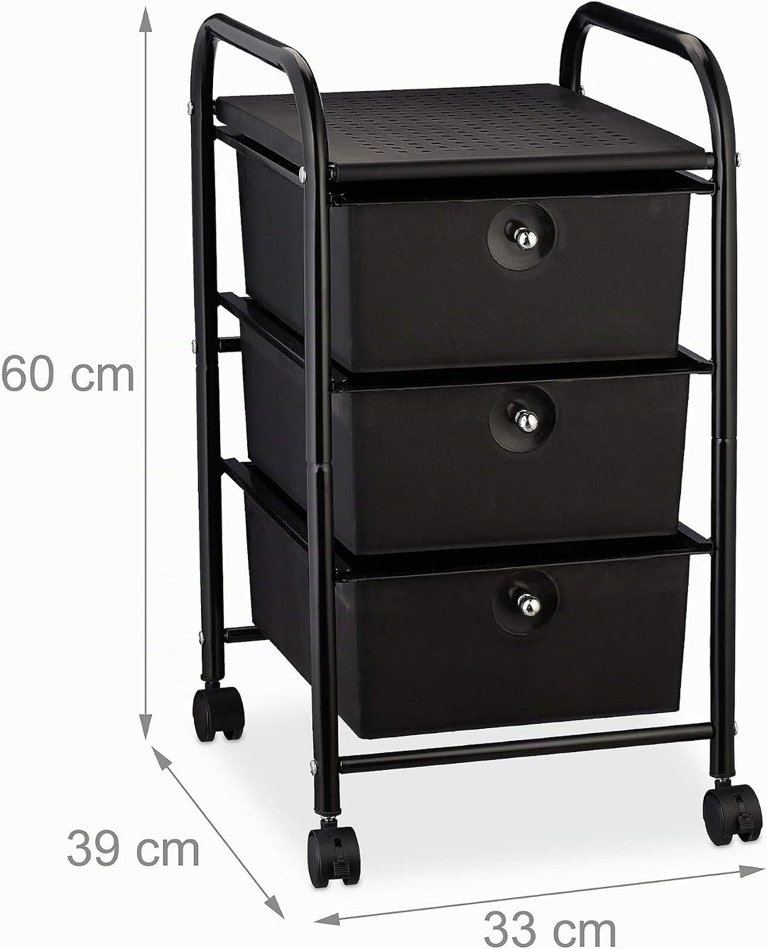 Relaxdays Badrollwagen, 3 Schubladen, Metall &amp; Kunststoff, Rollcontainer Bad, Kosmetik, HxBxT: 60 x
