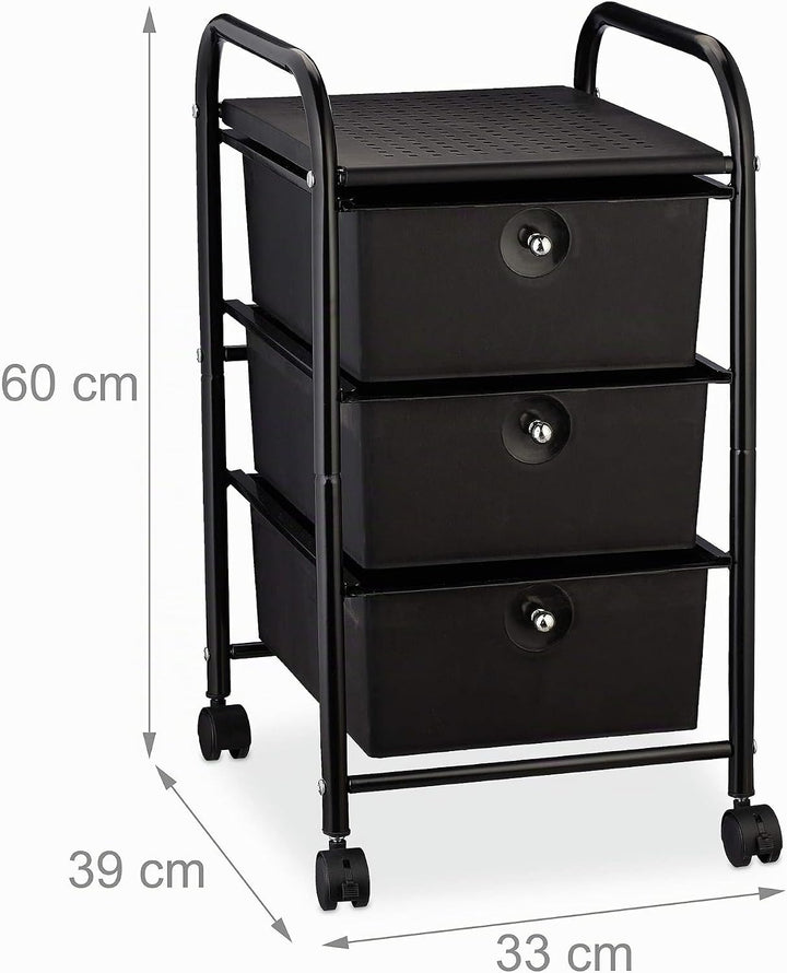 Relaxdays Badrollwagen, 3 Schubladen, Metall &amp; Kunststoff, Rollcontainer Bad, Kosmetik, HxBxT: 60 x