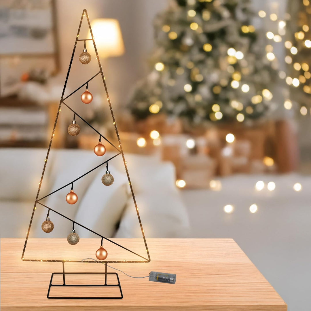 LED Metall Tannenbaum schwarz mit 9 Haken - 77 cm - Deko Ständer für Zierschmuck Batterie betrieben