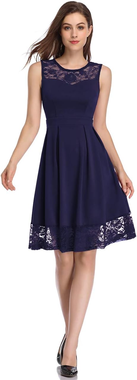 KOJOOIN Damen Elegant Spitzenkleid Cocktailkleid Brautjungfernkleider für Hochzeit Abendkleider Rund