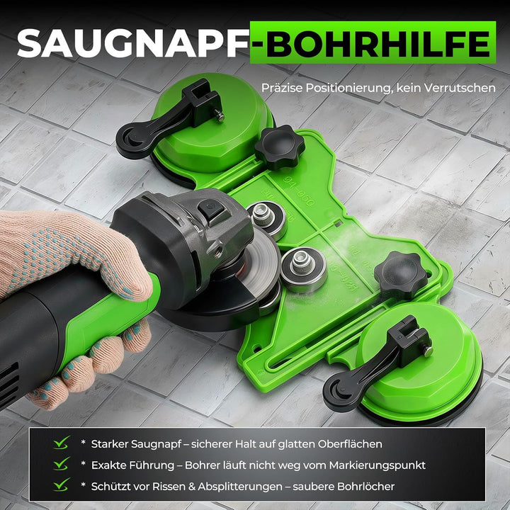 Diamantbohrer Set 11tlg Fliesenbohrer 6-68mm Trockenbohren | Schleifscheibe, Positionierhilfe, für F