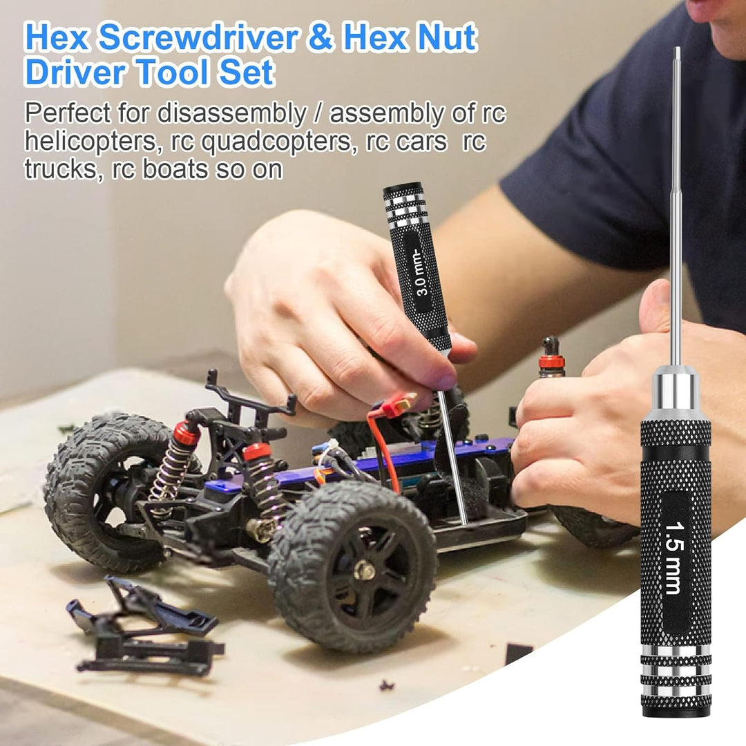 Sechskant Schraubendreher Satz 7 teilig 0,9/1,27/1,3/1,5/2,0/2,5/3,0mm mit Steckschluessel & RC Auto