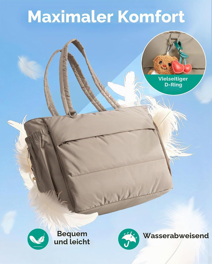 bagsmart Handtasche Damen Sporttasche Yogatasche, 22L Puffer Tote Bag mit Mehreren Taschen, Leichte