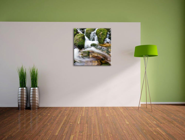 Gertelbach im Schwarzwald, Format: 70x70 auf Leinwand, XXL riesige Bilder fertig gerahmt mit Keilrah