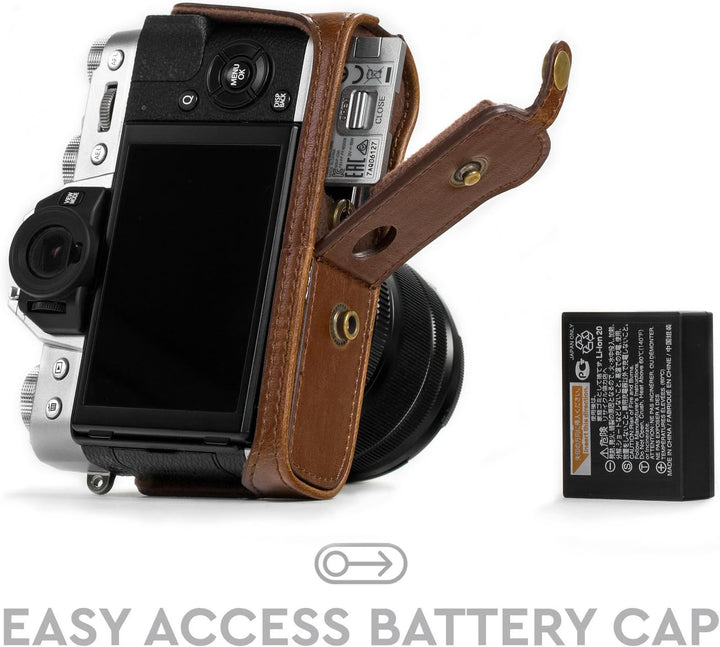 MegaGear MG577 Ever Ready Leder Kameratasche mit Trageriemen kompatibel mit Fujifilm X-T30, X-T20 (1
