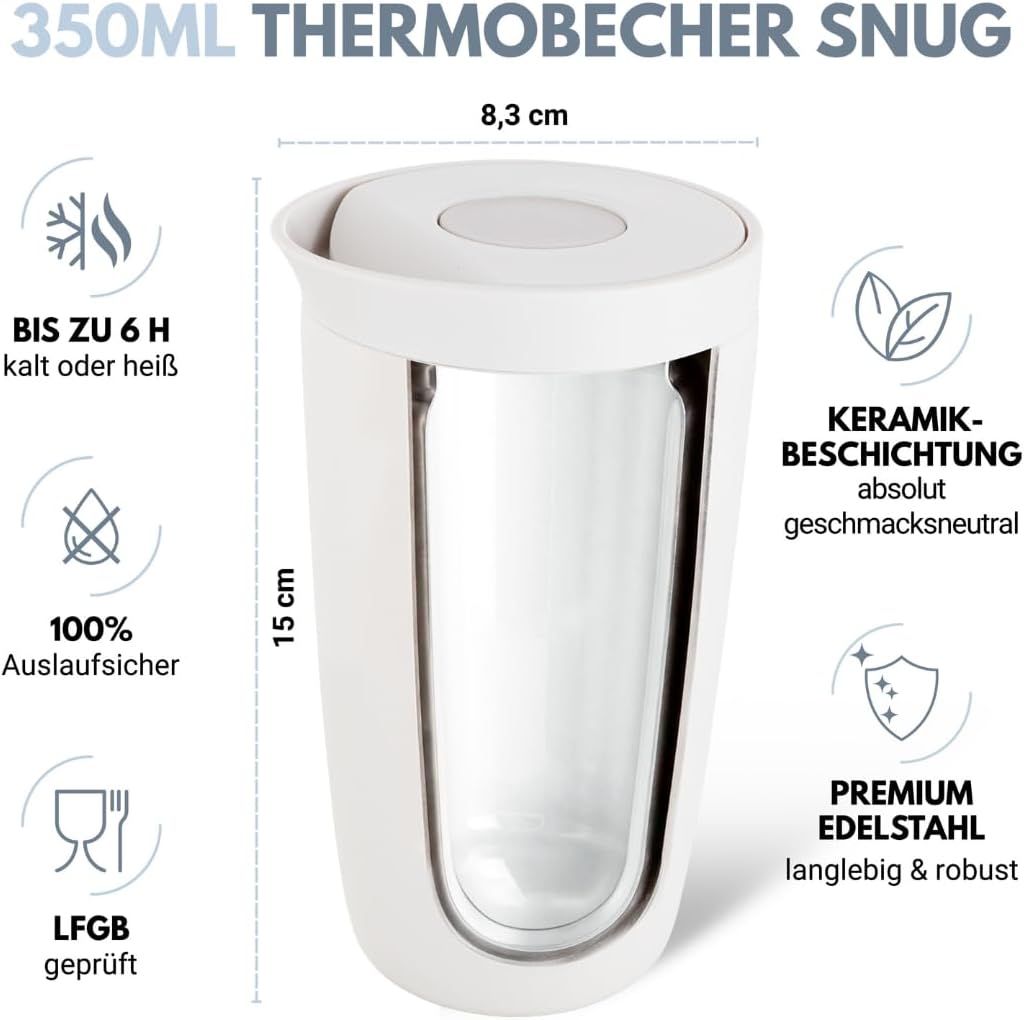 Thermobecher 350ml SNUG – Keramik-Beschichtung für puren Geschmack – Auslaufsicherer Kaffeebecher To