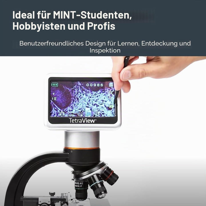 Celestron 44347 TetraView LCD Digitales Touchscreen-Mikroskop, 40- bis 400-fache Vergrösserung, Schw