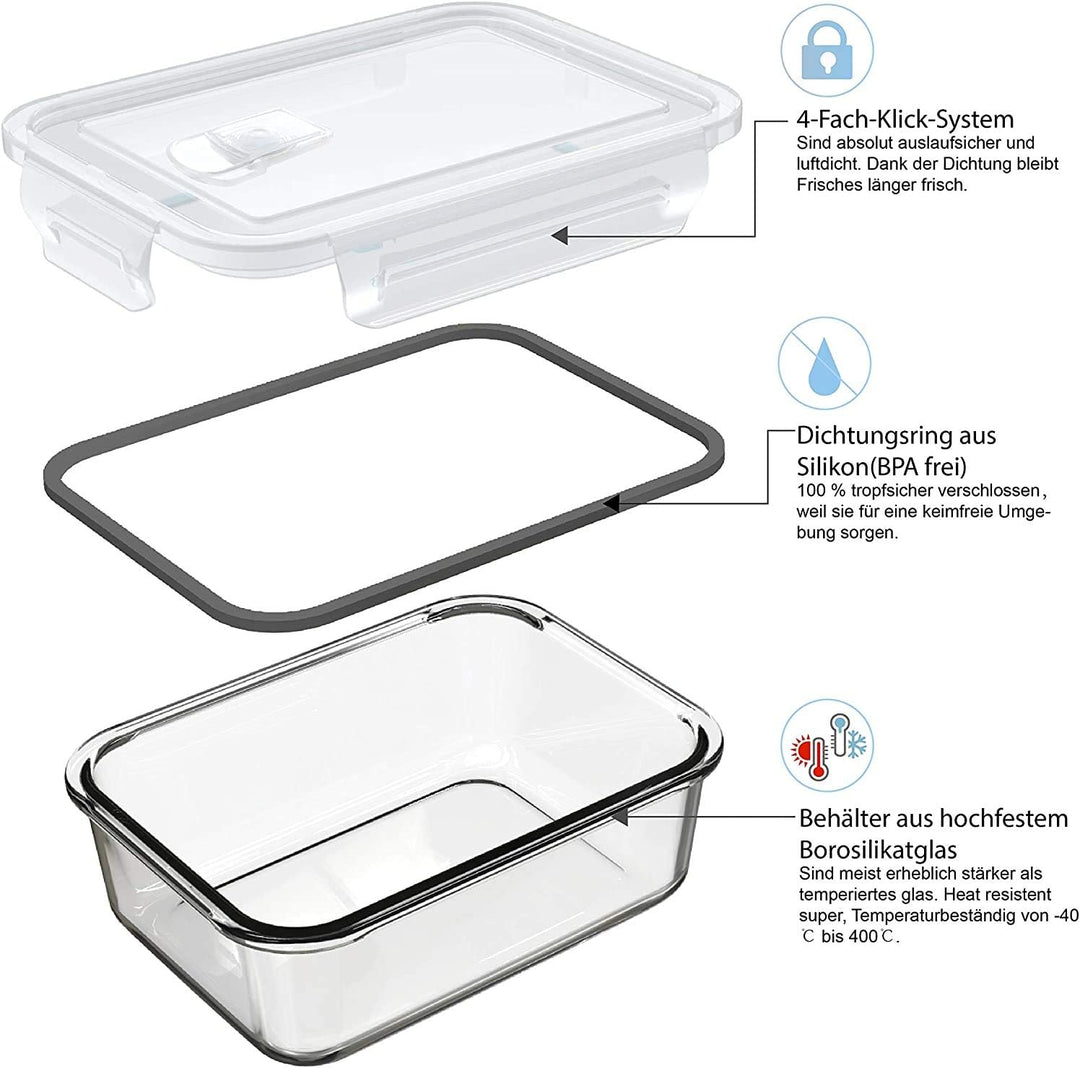 GENICOOK Lunchbox Bento Brotdose mit Lunchtasche/Brotzeitdose Frischhaltedosen Glas perfekt für Meal