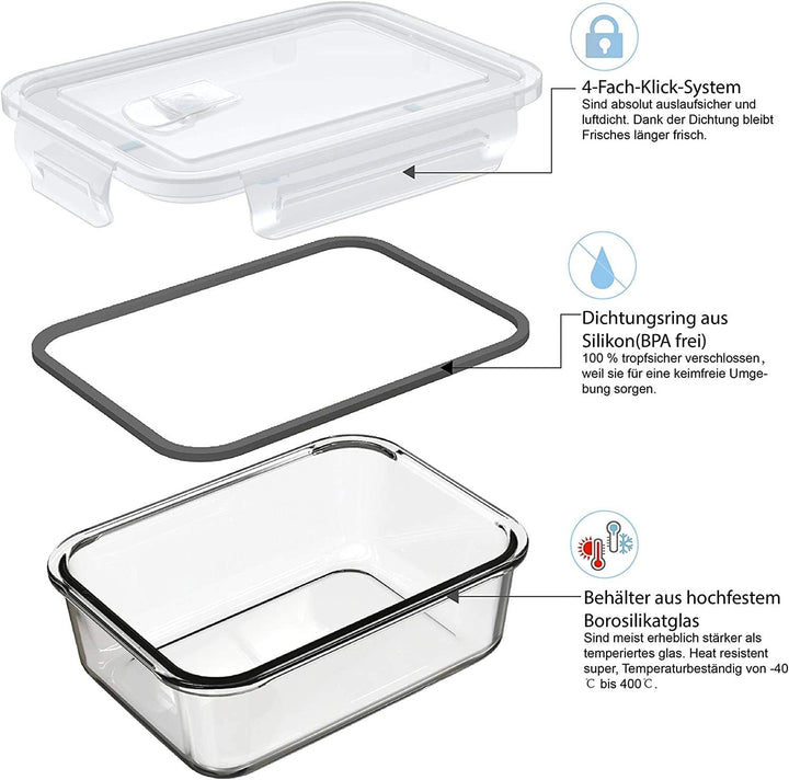 GENICOOK Lunchbox Bento Brotdose mit Lunchtasche/Brotzeitdose Frischhaltedosen Glas perfekt für Meal