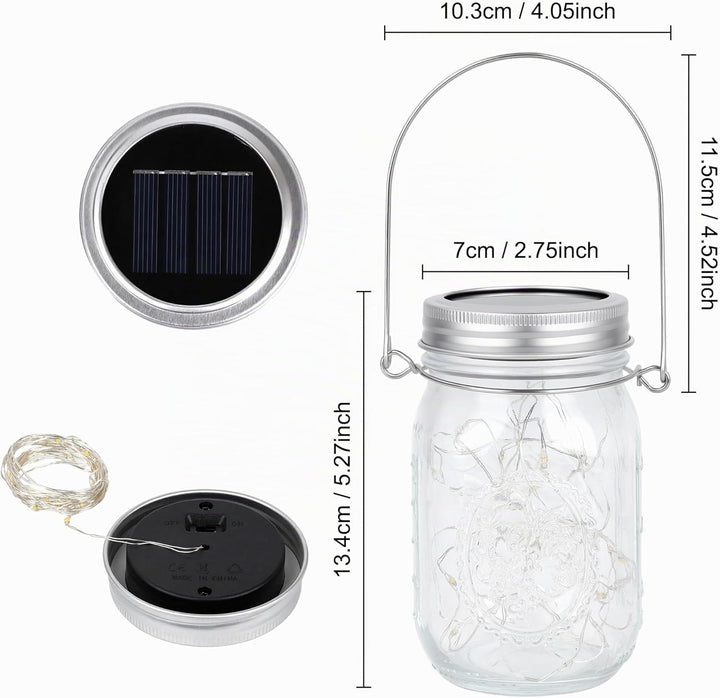 Solarlampe für aussen Garten - 4 Pack 30 LEDs Lichterkette im Einmachglas mit Griff IP65 Wasserdicht