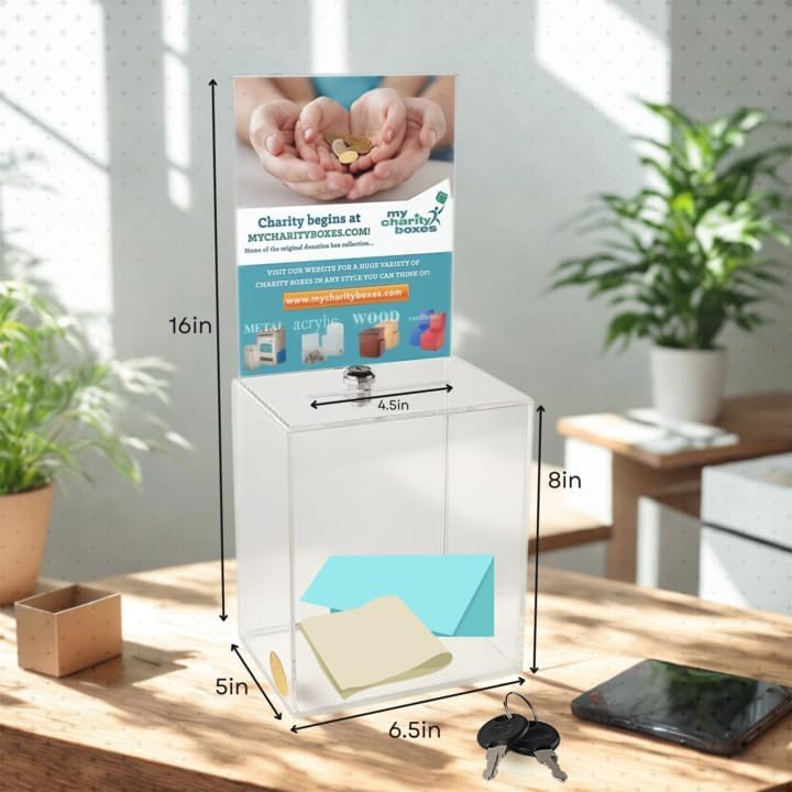 My Charity Boxes - Grosse Spendenbox - Wahlurne - Vorschlagsbox - Acrylbox - Tipbox - mit grosser Au