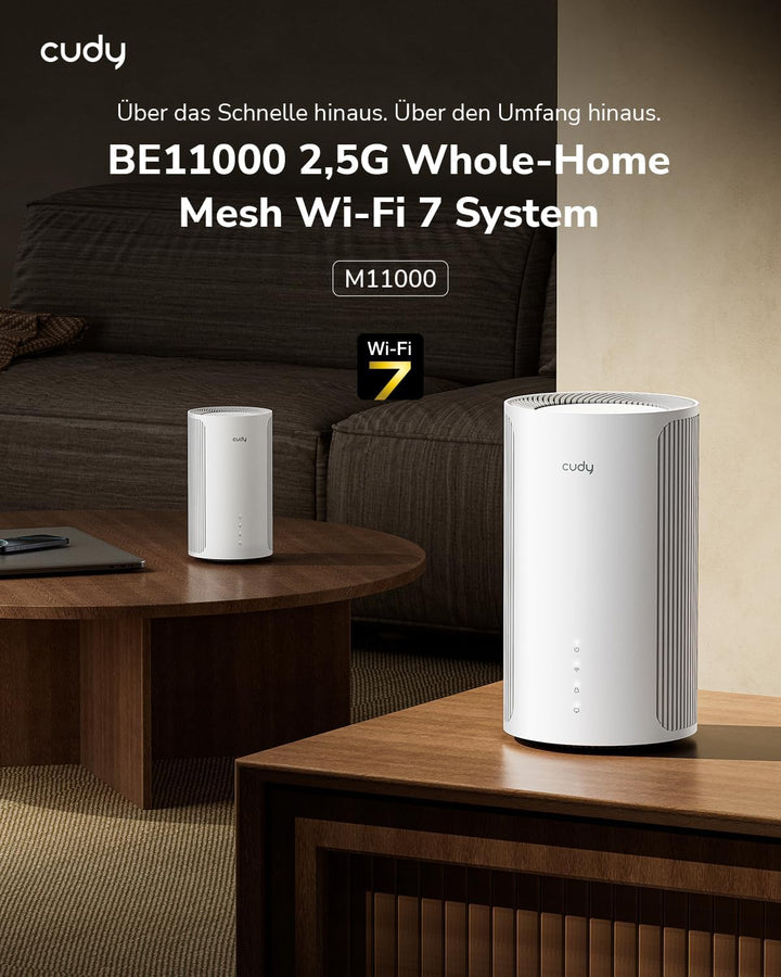 Cudy Tri-Band WiFi 7 BE11000 Whole Home Mesh System, 6-Stream 10 Gbit/s, 4 × 2,5G Ports, MU-MIMO, Mu