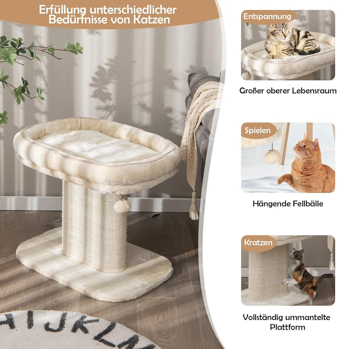 COSTWAY Kratzbaum Klein, 50cm hoch, Katzenbaum mit weicher Plüschsitzfläche & Sisal-Kratzsäule & Bal