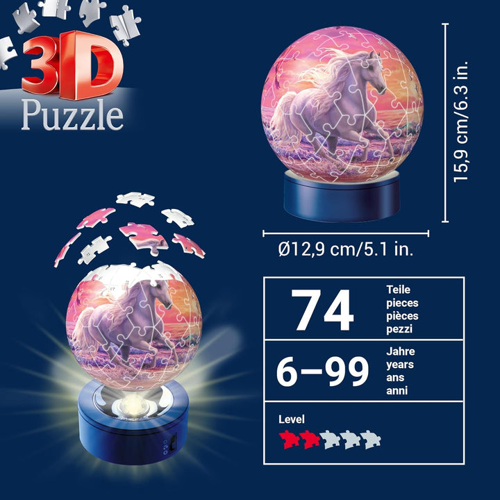 Ravensburger 3D Puzzle 11843 - Nachtlicht Puzzle-Ball Pferde am Strand - ab 6 Jahren, LED Nachttisch