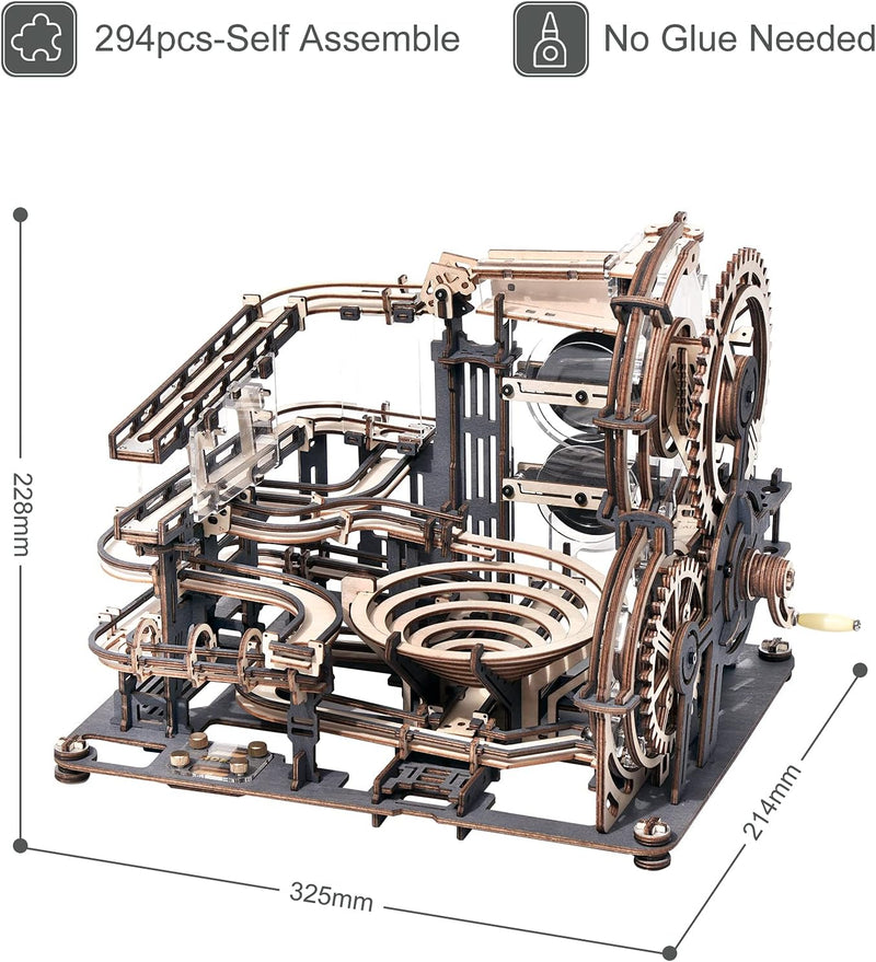 ROKR Kugelbahn Bausatz Murmeln holzbausatz 3D Holzpuzzle für Kinder und Erwachsene mit 10 Stahlkugel