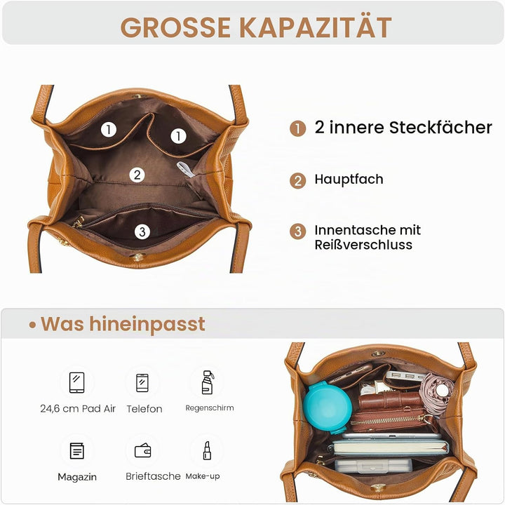 Kattee Damen weiche Echtleder Totes Umhängetasche Geldbörsen und Handtaschen mit oberem Magnetversch