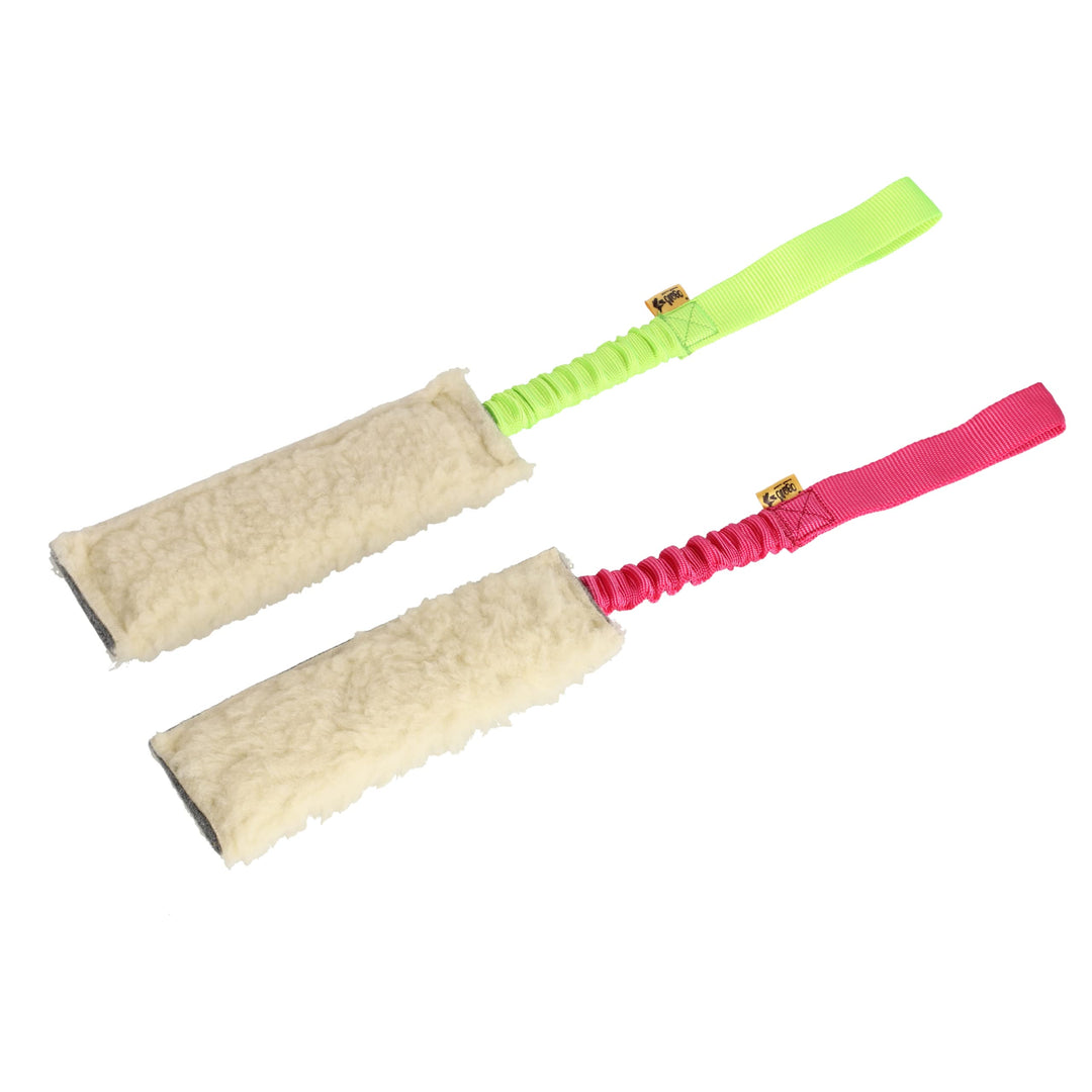 Dingo Set Hundespielzeug Schafwolle mit Griff Bungee 20 cm x 6 cm Grün Beisswürst Pink Beisswurst Ag