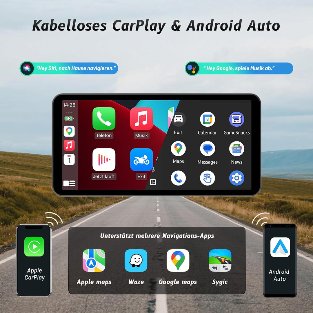 5.5-Zoll-Motorrad-Smart-Display – Kabelloses CarPlay & Android Auto | Bluetooth-Sprachsteuerung | IP