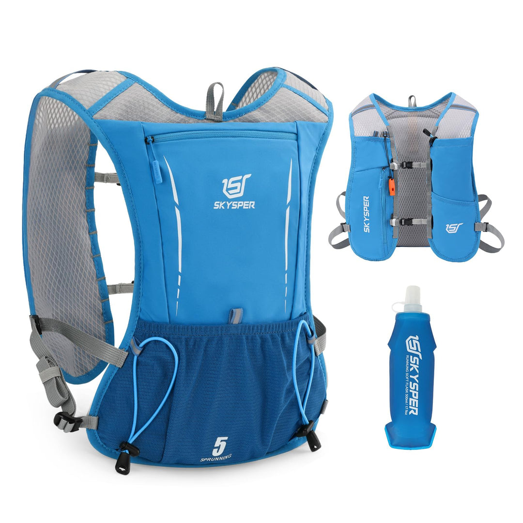 SKYSPER Laufweste Ultraleichter 5L, Trinkrucksack mit weichen Flaschen 500ml Laufrucksack Herren Dam