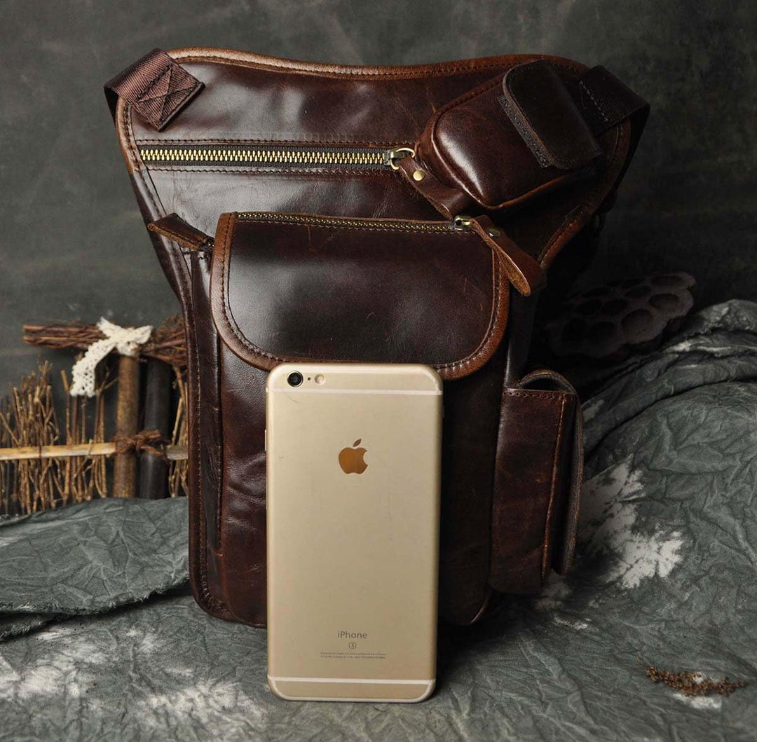 Le'aokuu Herren Echtes Leder Tasche Beinbeutel Beintasche Aussenbeintasche Hüfttasche Drop Leg Thigh