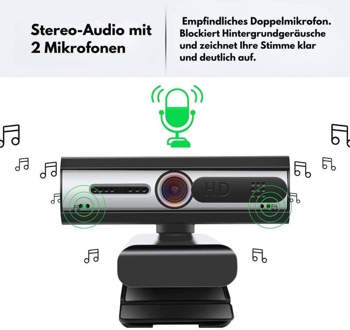 Full HD Webcam mit Autofokus, 4x Digitalzoom, Weitwinkelobjektiv, Dual Noise-Cancelling Mikrofon, Au