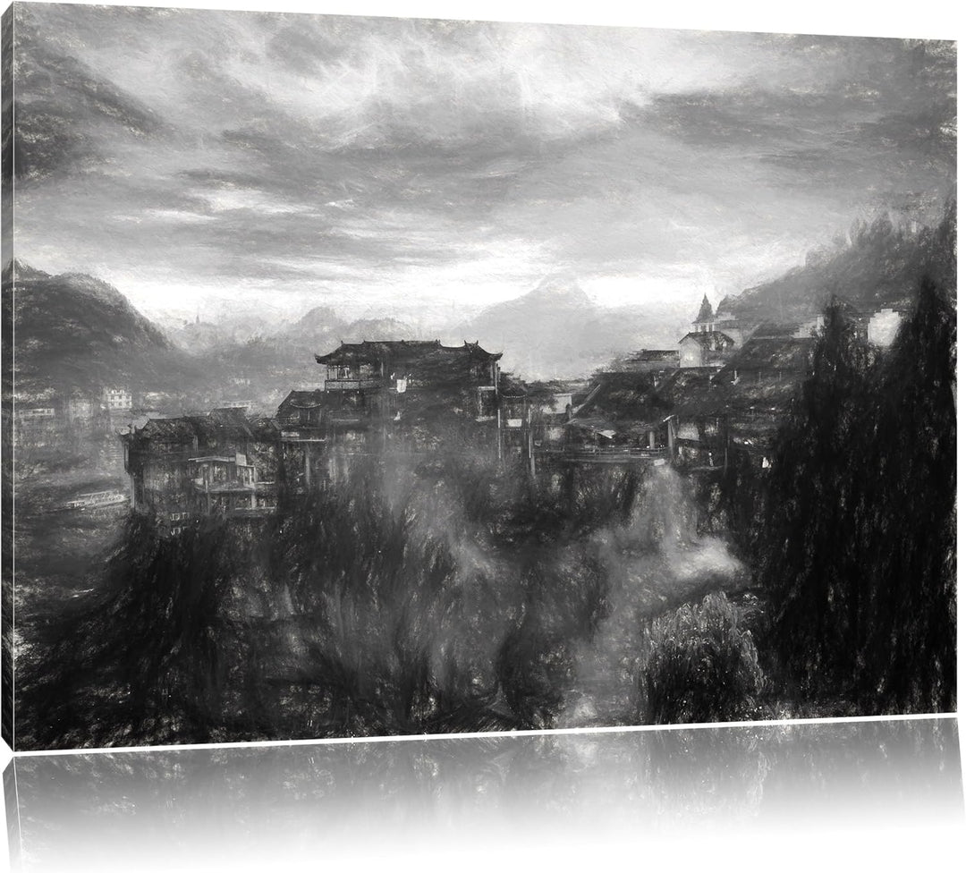 Pixxprint Gigantisches Dorf in China als Leinwandbild/Grösse: 100x70 / Wandbild/Kunstdruck/fertig be