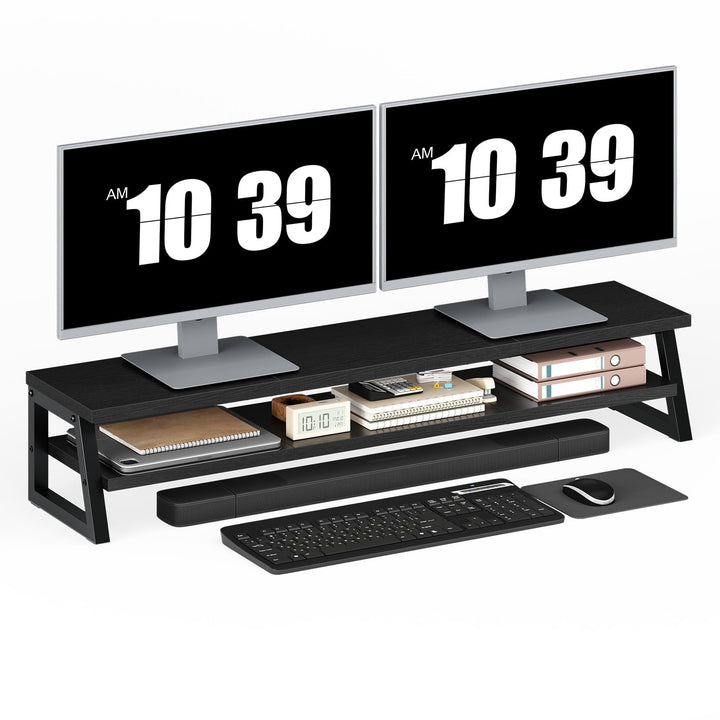 HOOBRO 2-stufiger Monitorständer Holz für 2 Monitore, 100 x 24 x 19,5 cm, Dual Monitor Ständer, Bild