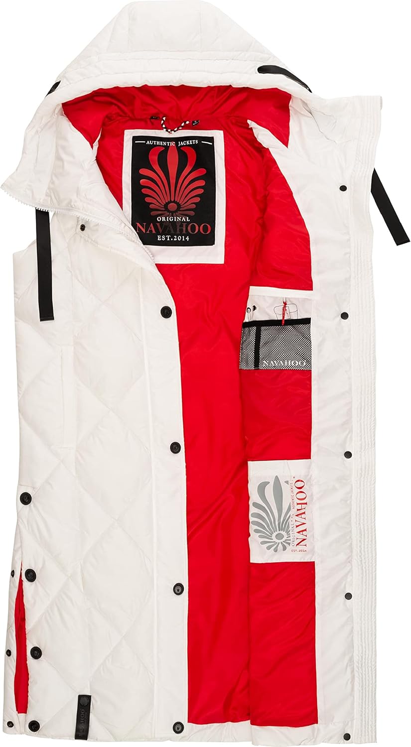 Navahoo warme Damen Winter Steppweste lang mit Kapuze Schnuckel XS-XXL XL Offwhite, XL Offwhite