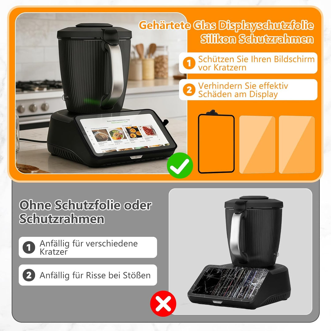 SelfTek 3 Stück Displayschutz für Thermomix TM7 - TM7 Zubehör mit 2 Displayschutz Panzerglas, Siliko