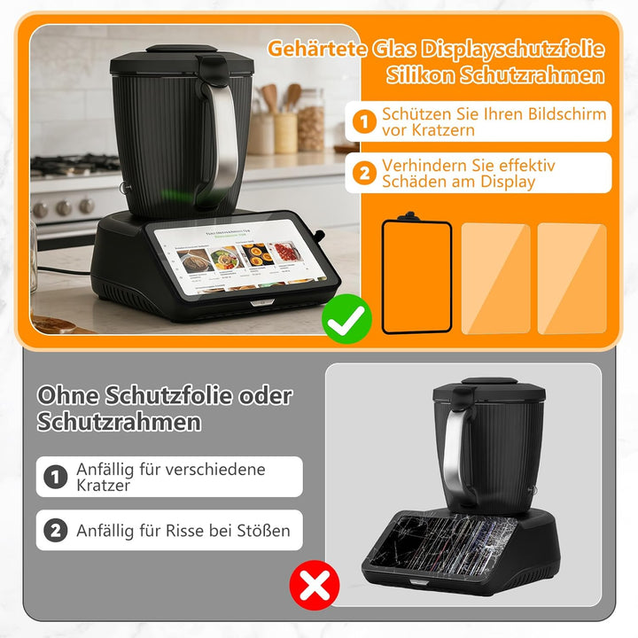 SelfTek 3 Stück Displayschutz für Thermomix TM7 - TM7 Zubehör mit 2 Displayschutz Panzerglas, Siliko