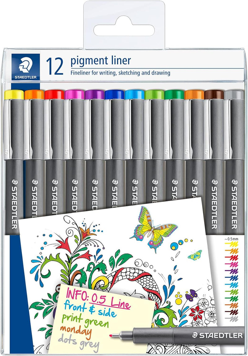 STAEDTLER bunte pigment liner, dokumentenechte Pigmenttinte, lange Metallspitze, Linienbreite 0,5mm,