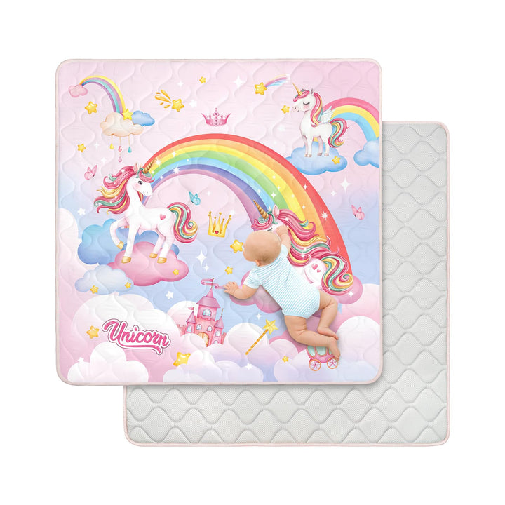 Spielmatte Baby 127×127cm mit Rutschfest, Extra Dicke 2cm Weiche Krabbelmatte Baby, Faltbar Krabbeld