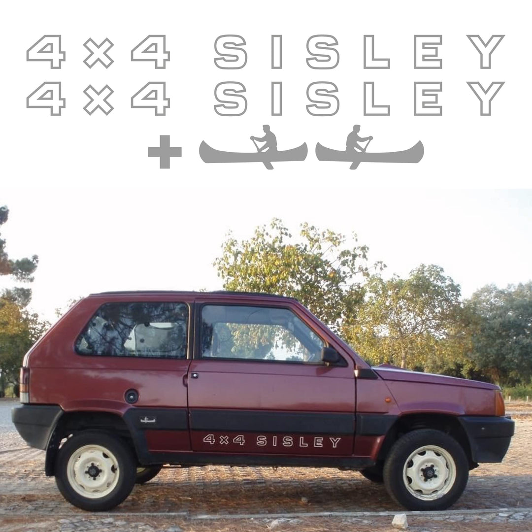 Panda 4 x 4 Sisley Türaufkleber + 2 Kanus unter der Tür Originalgrösse (Silber) Silber / Schwarz, Si
