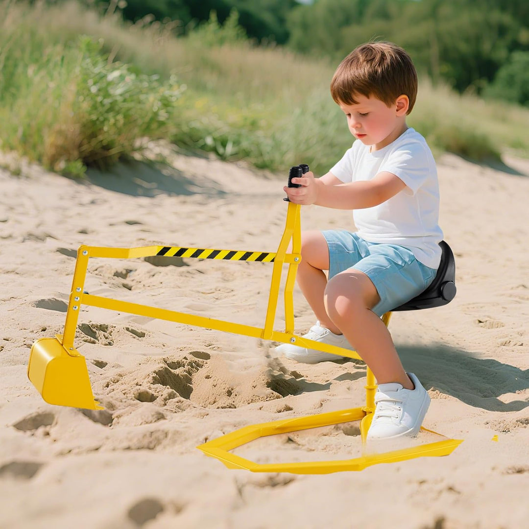 COSTWAY Sitzbagger 360° drehbar, Bagger zum Draufsitzen Metall, Bagger Sandkasten mit Schaufel & 2-H