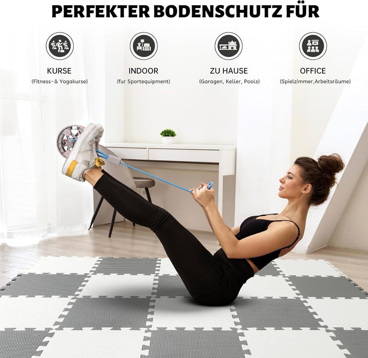 20 Stück Eva Puzzlematten Bodenschutzmatten aus Eva-Schaumstoff, Gesamtmass 114x142x1 cm, Grau & Wei