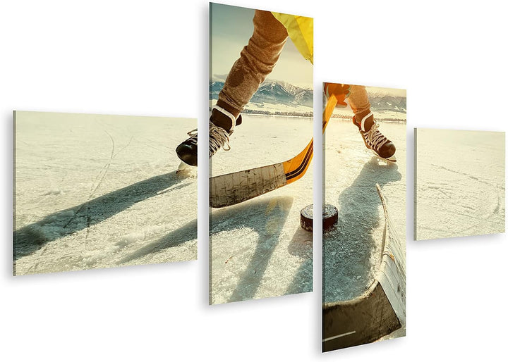 islandburner Bild auf Leinwand Eishockey Spiel Auf See Bilder Wandbilder Poster Leinwand 150x80cm -