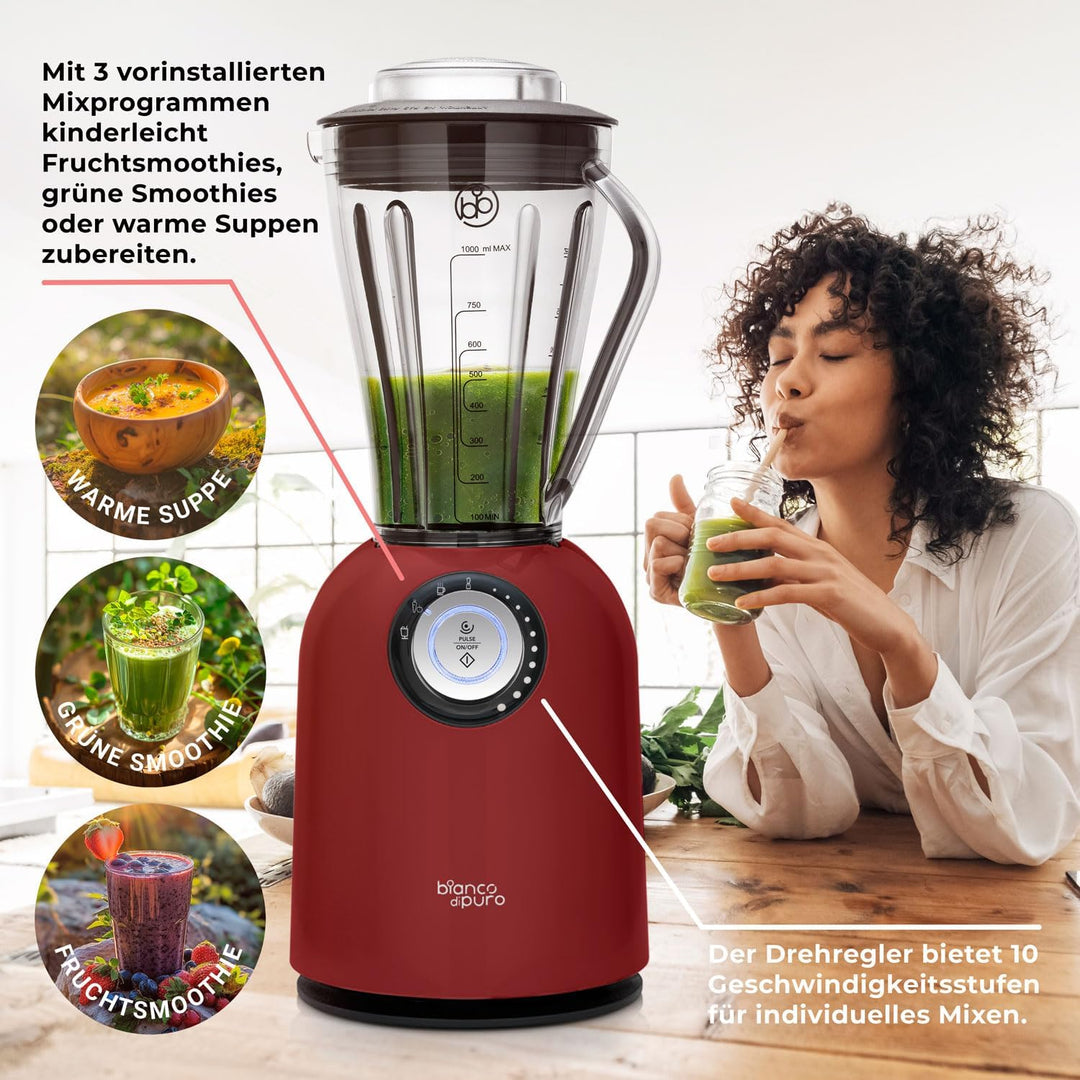 bianco di puro Hochleistungsmixer Attivo bis 24.500 U/Min Smoothie Maker inkl. Sport-To-Go Mixbecher