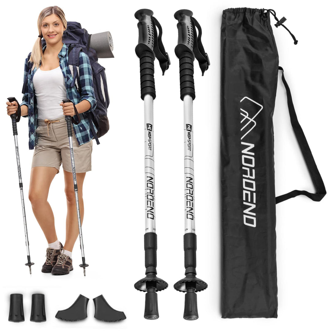 Hop-Sport Trekkingstöcke HS-0135TP Nordic Walking Wanderstöcke Set Anti Schock Teleskop Silber, Silb