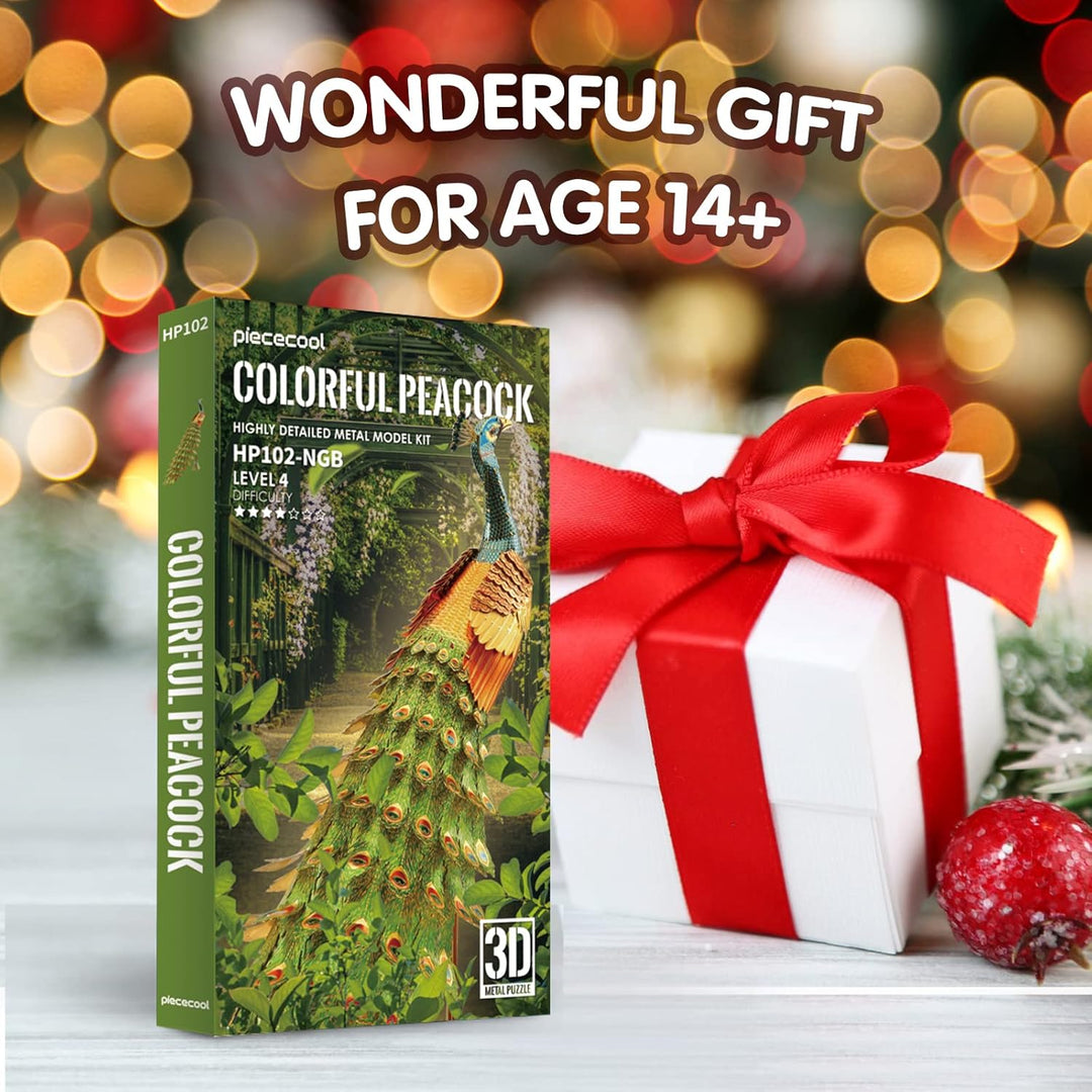 Piececool 3D Puzzle Metall, Pfau für Modellbausatz Erwachsene, 3D-Puzzles zu Bauen, BAU, Bastel-Kits