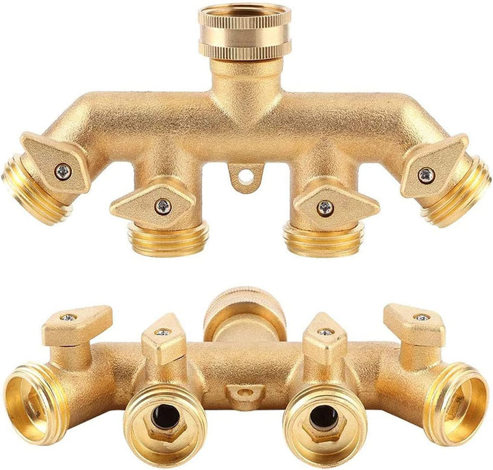 RoseFlower 4 Wege-Ventil Wasserverteiler aus Messing, Garten Schlauch Rohr Splitter Wasserhahn Verte