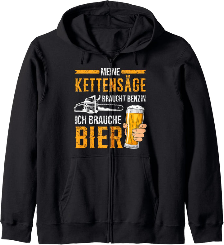Kettensäge Bier Benzin Motorsäge Holz machen Wald Baum Kapuzenjacke