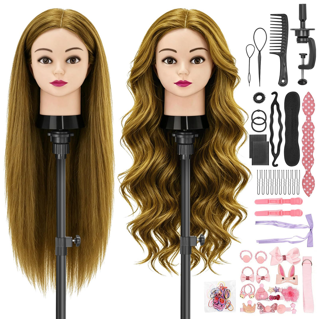 TwoWin Frisierkopf 80% Echthaar, Übungskopf 24 Zoll /60cm Friseurkopf, Trainingskopf für Friseure fü