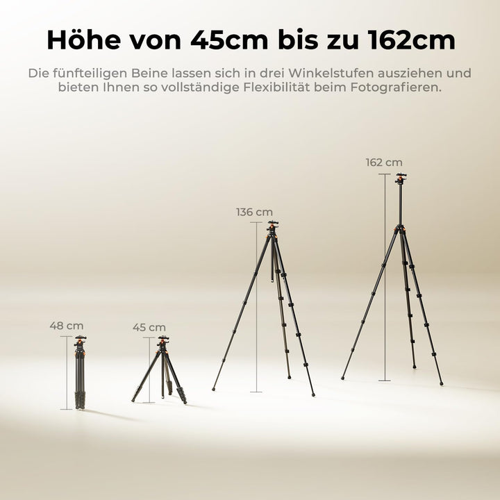 K&F CONCEPT Kamera Stativ Handy Stativ,162cm Kamerastativ, Tripod für unterwegs, Stativ für Smartpho