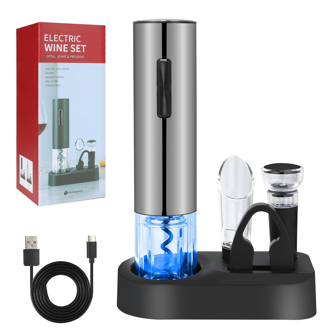 VIDYSUFYR Elektrischer Weinflaschenöffner-Set, mit Folienschneider, Weinausgiesser, Vakuumverschluss