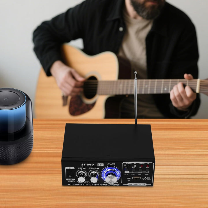 HiFi-Verstärker, Mini Bluetooth Stereo Audio Verstärker Receiver, 60W Mini Amp 2 Kanal, USB-Flash-Di