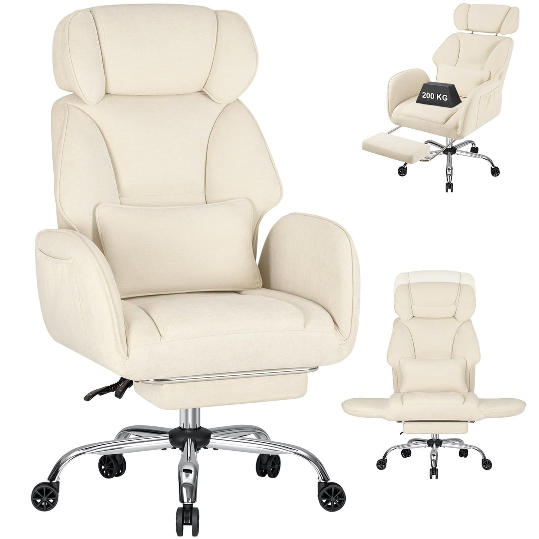 HOFFREE Schneidersitz Bürostuhl mit Fussstütze für Homeoffice, Stoff, Beige | Ergonomischer Bürostuh
