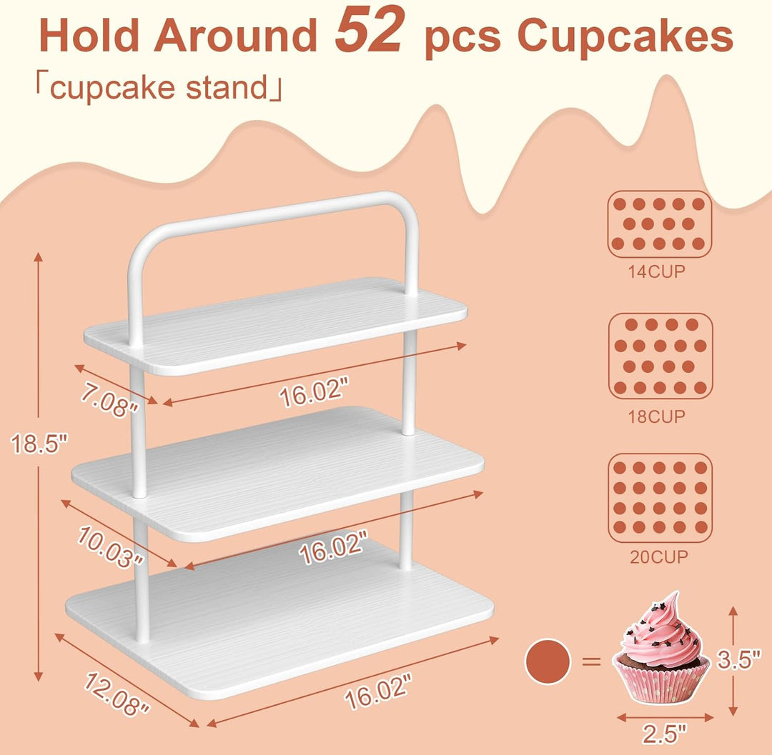 Cupcake-Ständer, 3-stöckiger Dessertständer für 68 Cupcakes, Holz- und Metallturm-Display, Premium-H