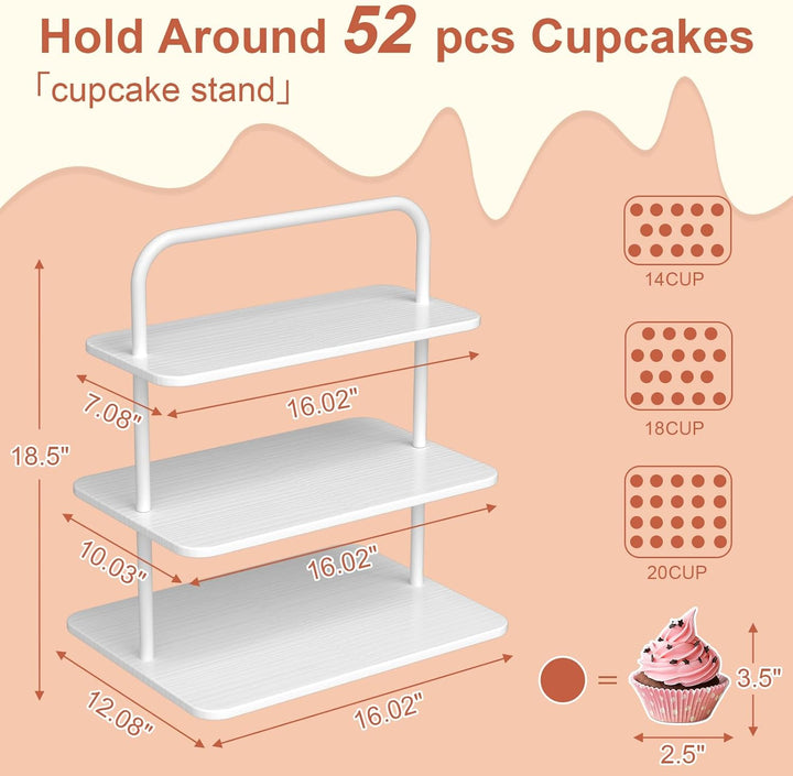 Cupcake-Ständer, 3-stöckiger Dessertständer für 68 Cupcakes, Holz- und Metallturm-Display, Premium-H