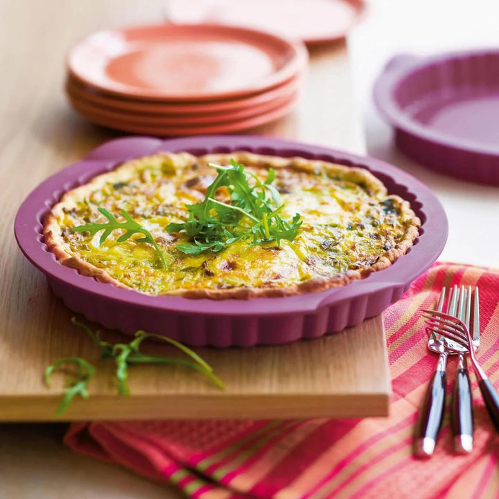 Tupperware Backen Silikonform Kuchen Apfelkuchen Pie lila glatt und gewölbt rund Backform Silikon Gl
