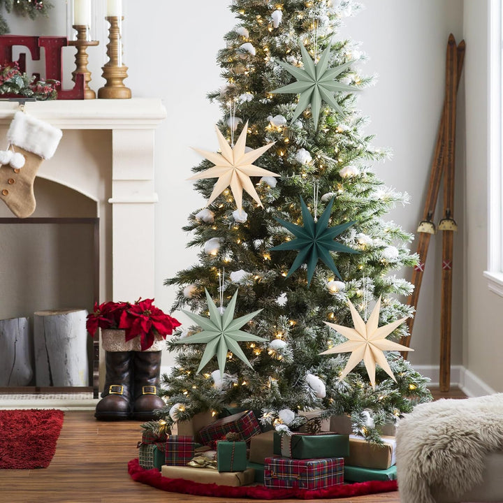 5 Stück Papiersterne Weihnachten Beige 30cm Salbeigrün 9 Zacken Creme Papiersterne Faltsterne Aufhän